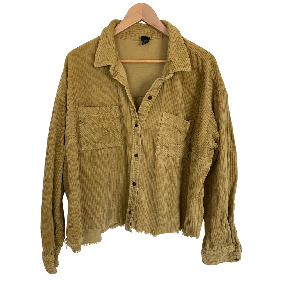 Wild Fable Mustard Yellow Corduroy Raw Hem Button Down Shacket Plus Size 3X